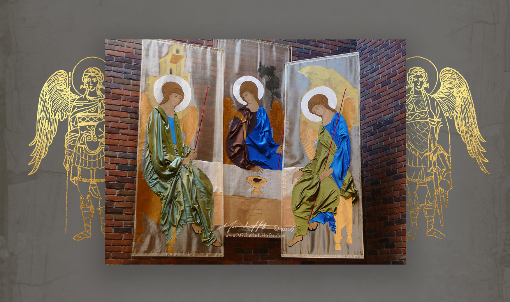 Holy Trinity Textile Triptych (after Andrei Rublev, 1411), 2009 by Michelle L Hofer
