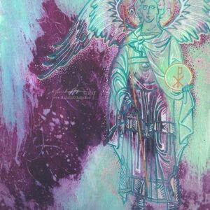 Abstract acrylic painting by Michelle L Hofer featuring the divine messenger angel Gabriel.