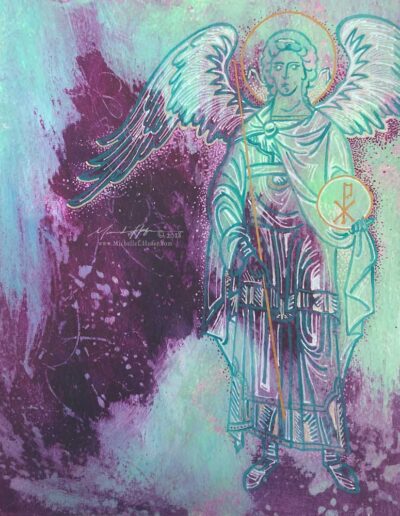 Abstract acrylic painting by Michelle L Hofer featuring the divine messenger angel Gabriel.
