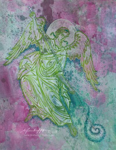 Abstract acrylic painting by Michelle L Hofer featuring an angel stirring up water for healing.
