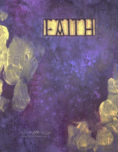 Abstract acrylic painting by Michelle L Hofer featuring the word FAITH done in Celtic style lettering.
