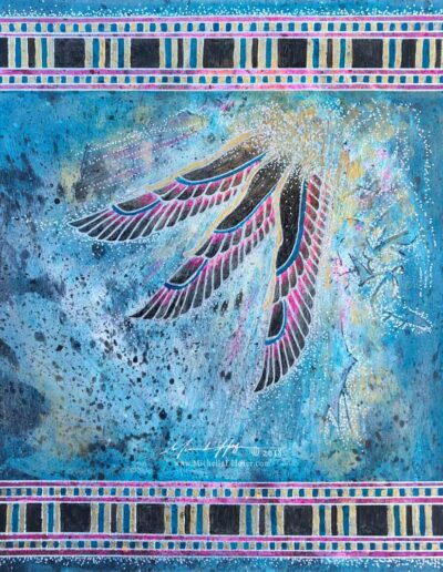Abstract acrylic painting by Michelle L Hofer featuring an Egyptian inspired interpretation of praising angels.