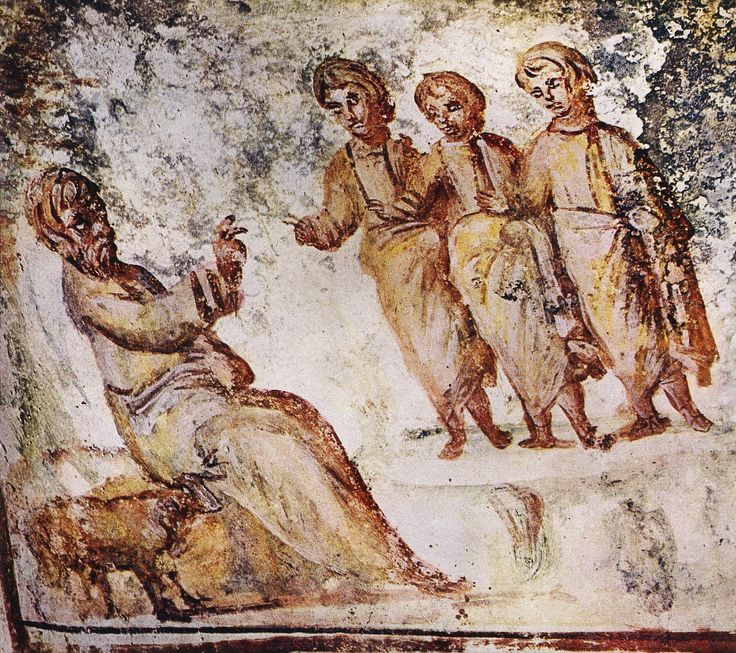 Fresco with Abraham and his three visitors, Via Latina Catacomb, Rome (4th century).
