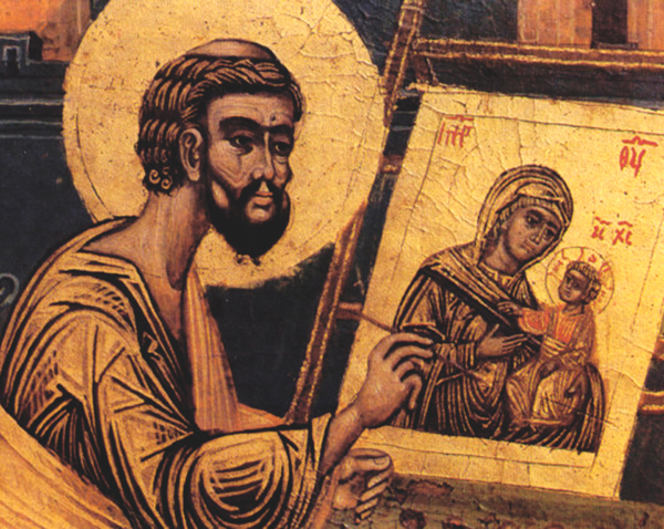 Old icon depicting Luke painting Mary holding Jesus