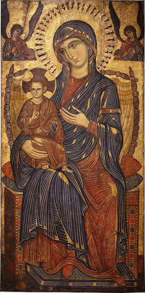 Madonna and Child Enthroned (13th century), Italian panel painting. Pushkin State Museum of Russia.