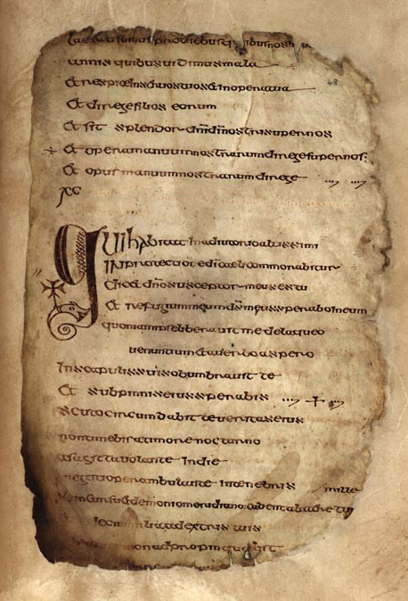 The Psalter of Columcille or the Cathach of St. Columba (folio 48r), 6th century Irish