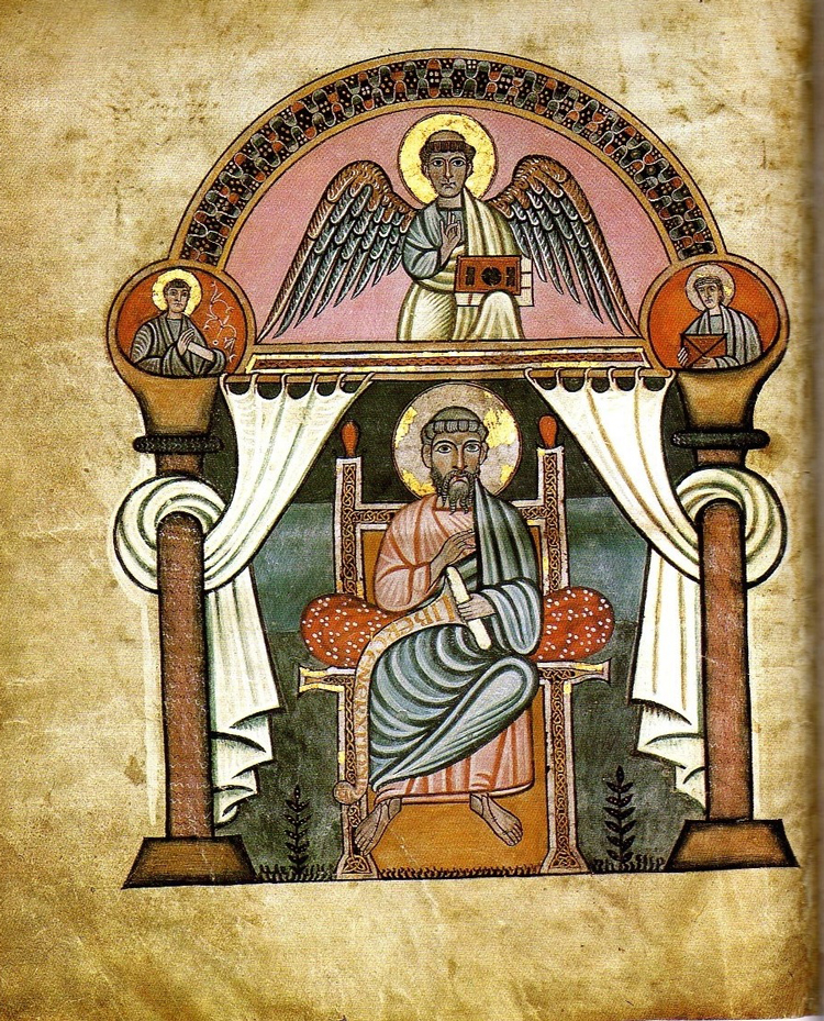 Portrait of Matthew with angel symbol (folio 9) from the Stockholm Codex Aureus - mid-8th century from Canterbury