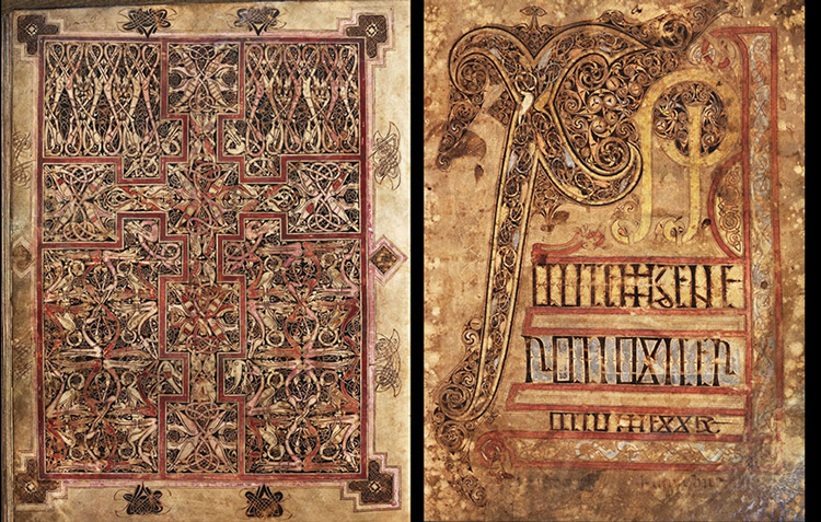 Carpet page and Chi-Rho page from St. Chad Gospels (AD 700-800). Photo by British Museum.