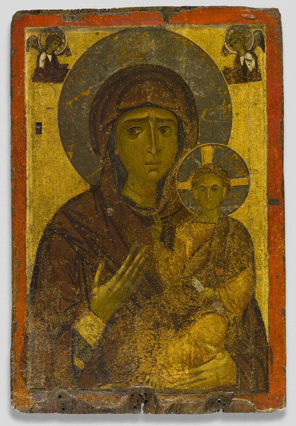 Icon with the Virgin and Child, 1175–1200, made in Greece. Egg tempera on wood with gold leaf, 45 1/4 x 30 1/2 in. Image courtesy of the Byzantine Museum, Kastoria, no. 457