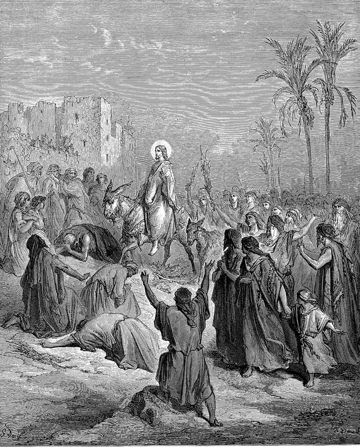Entry of Jesus Into Jerusalem (illustration of Matthew 21:7-8) by Gustave Doré